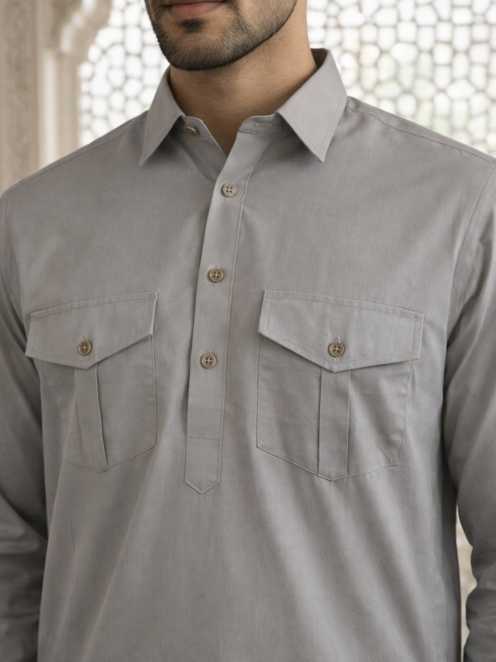 Men's Solid Pathani Kurta with Salwar ( JOKP 5212Grey ) [FF] [O-15-16]