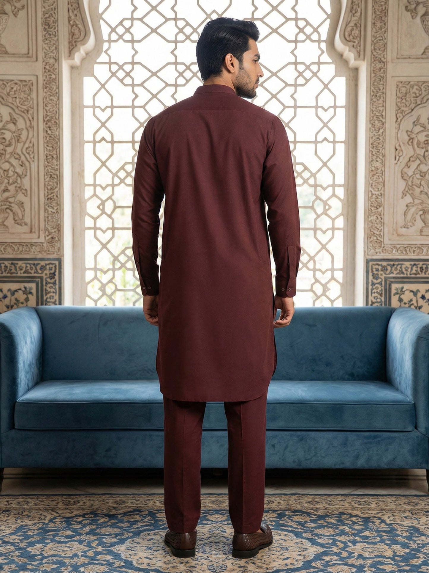 Men's Solid Pathani Kurta with Salwar ( JOKP 5212Maroon S ) [FF] [O-15-16]