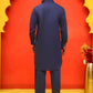 Men's Solid Pathani Kurta with Salwar ( JOKP P 5212 Navy )