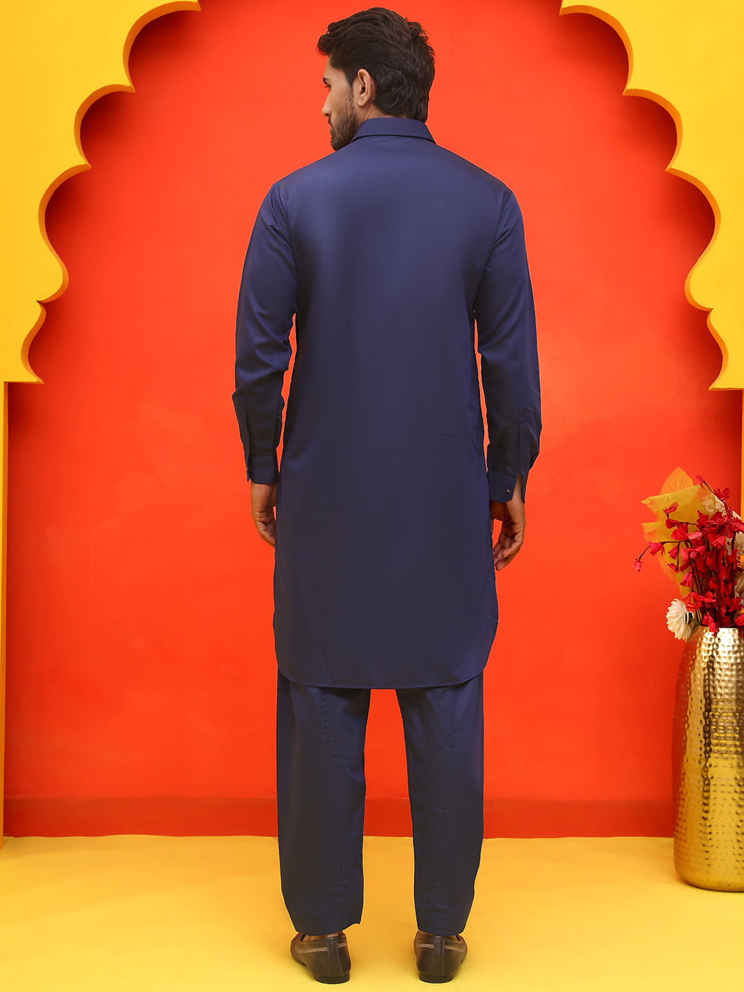 Men's Solid Pathani Kurta with Salwar ( JOKP P 5212 Navy )