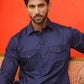 Men's Solid Pathani Kurta with Salwar ( JOKP P 5212 Navy )