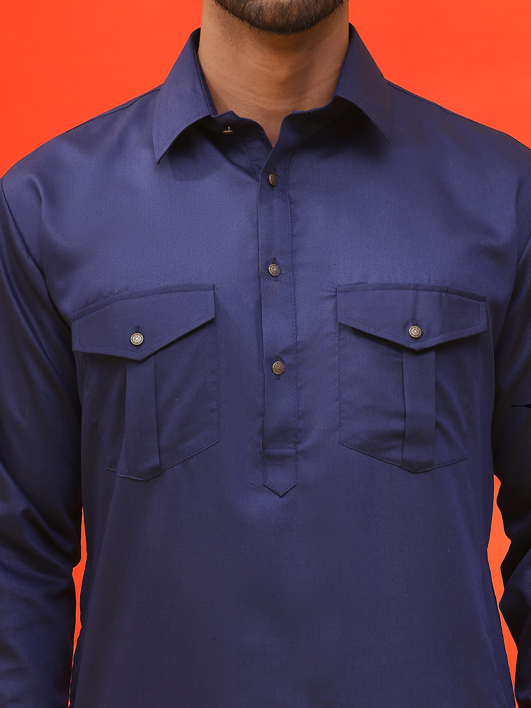 Men's Solid Pathani Kurta with Salwar ( JOKP P 5212 Navy )