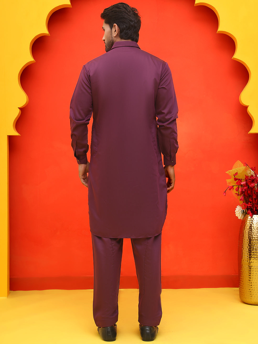 Men's Solid Pathani Kurta with Salwar ( JOKP P 5212 Purple )