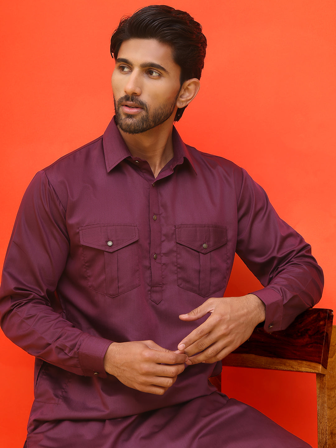 Men's Solid Pathani Kurta with Salwar ( JOKP P 5212 Purple )