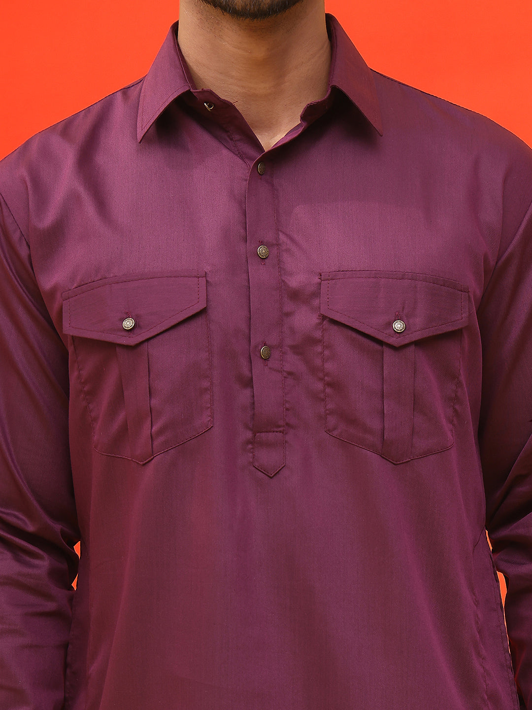 Men's Solid Pathani Kurta with Salwar ( JOKP P 5212 Purple )
