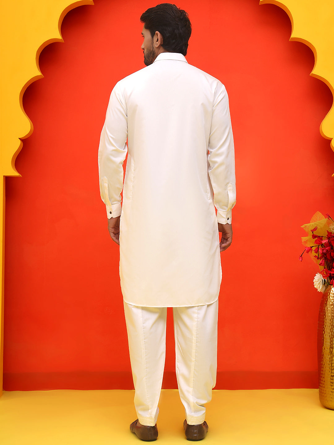 Men's Solid Pathani Kurta with Salwar ( JOKP P 5212 White )