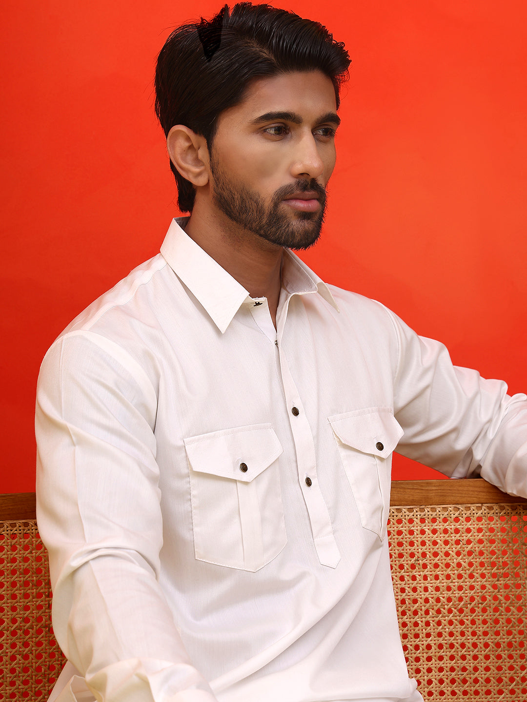 Men's Solid Pathani Kurta with Salwar ( JOKP P 5212 White )