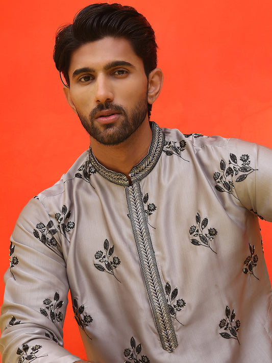 Chikankari Embroidered Kurta Pyjama For Men ( JOKP P 5213 Grey )