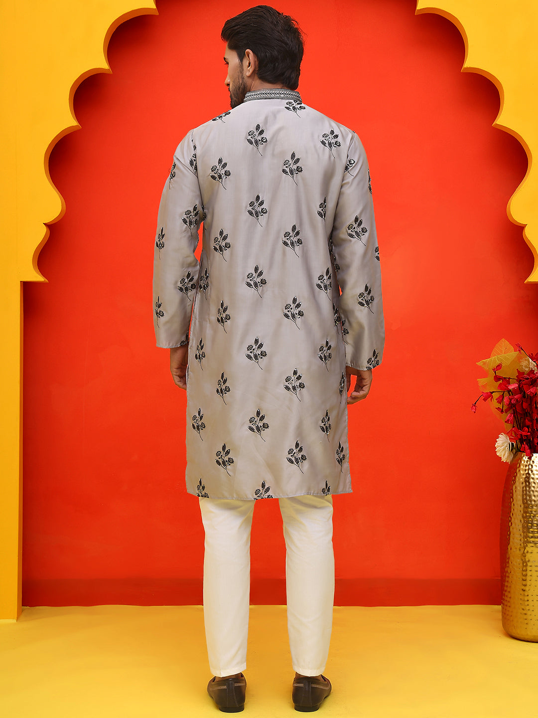Chikankari Embroidered Kurta Pyjama For Men ( JOKP P 5213 Grey )