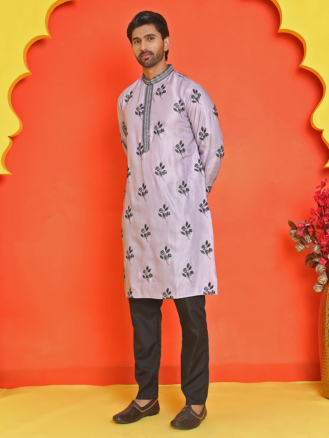 Chikankari Embroidered Kurta Pyjama For Men ( JOKP B-P 5213 Purple )