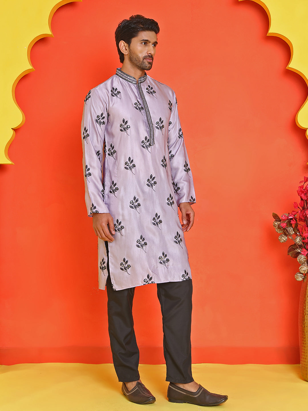 Chikankari Embroidered Kurta Pyjama For Men ( JOKP B-P 5213 Purple )