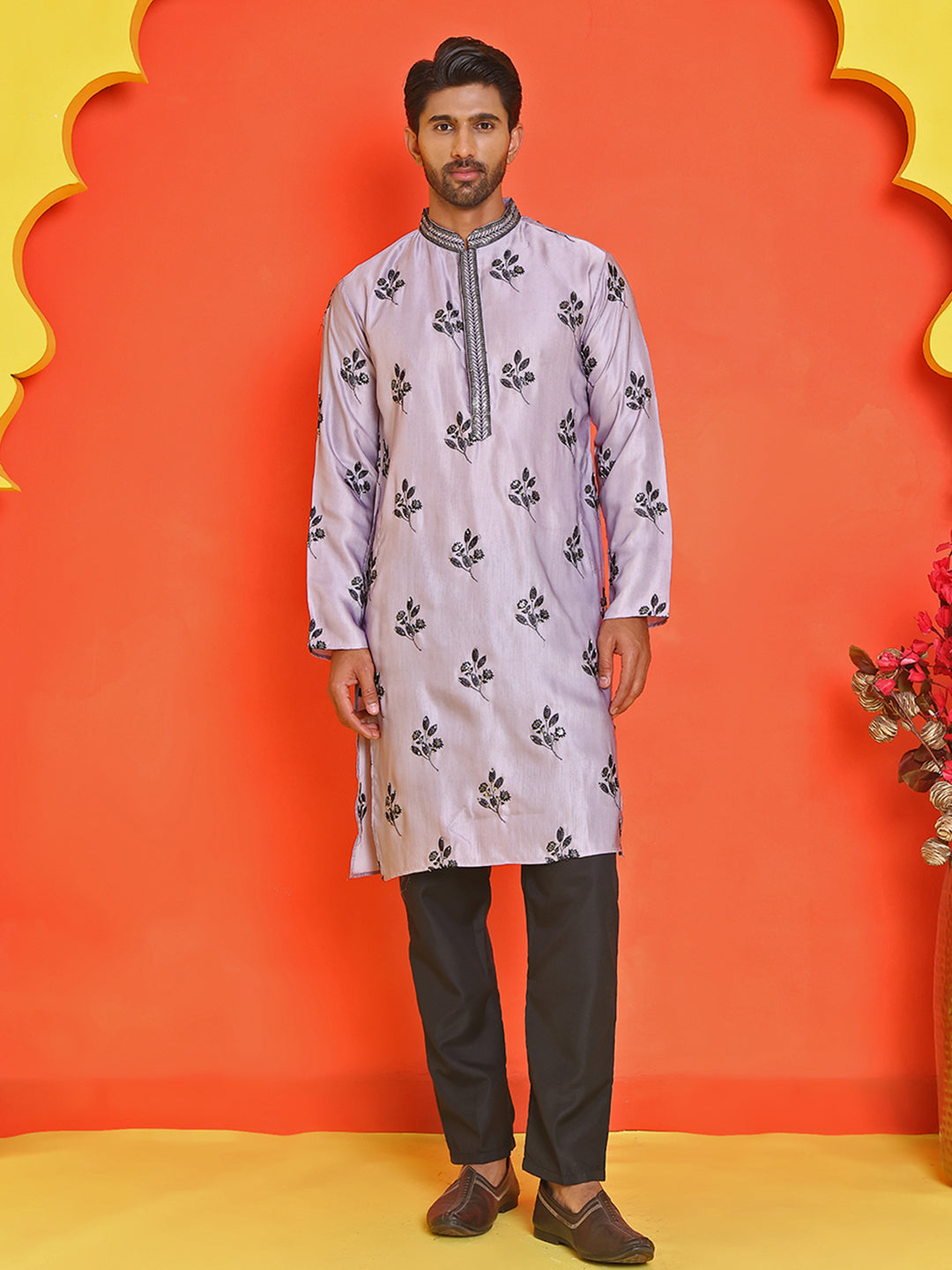 Chikankari Embroidered Kurta Pyjama For Men ( JOKP B-P 5213 Purple )