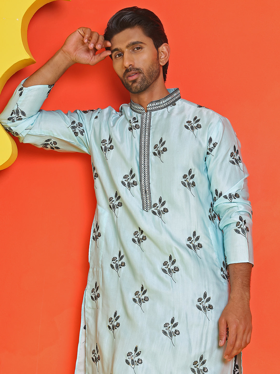 Chikankari Embroidered Kurta Pyjama For Men ( JOKP B-P 5213 Sky )