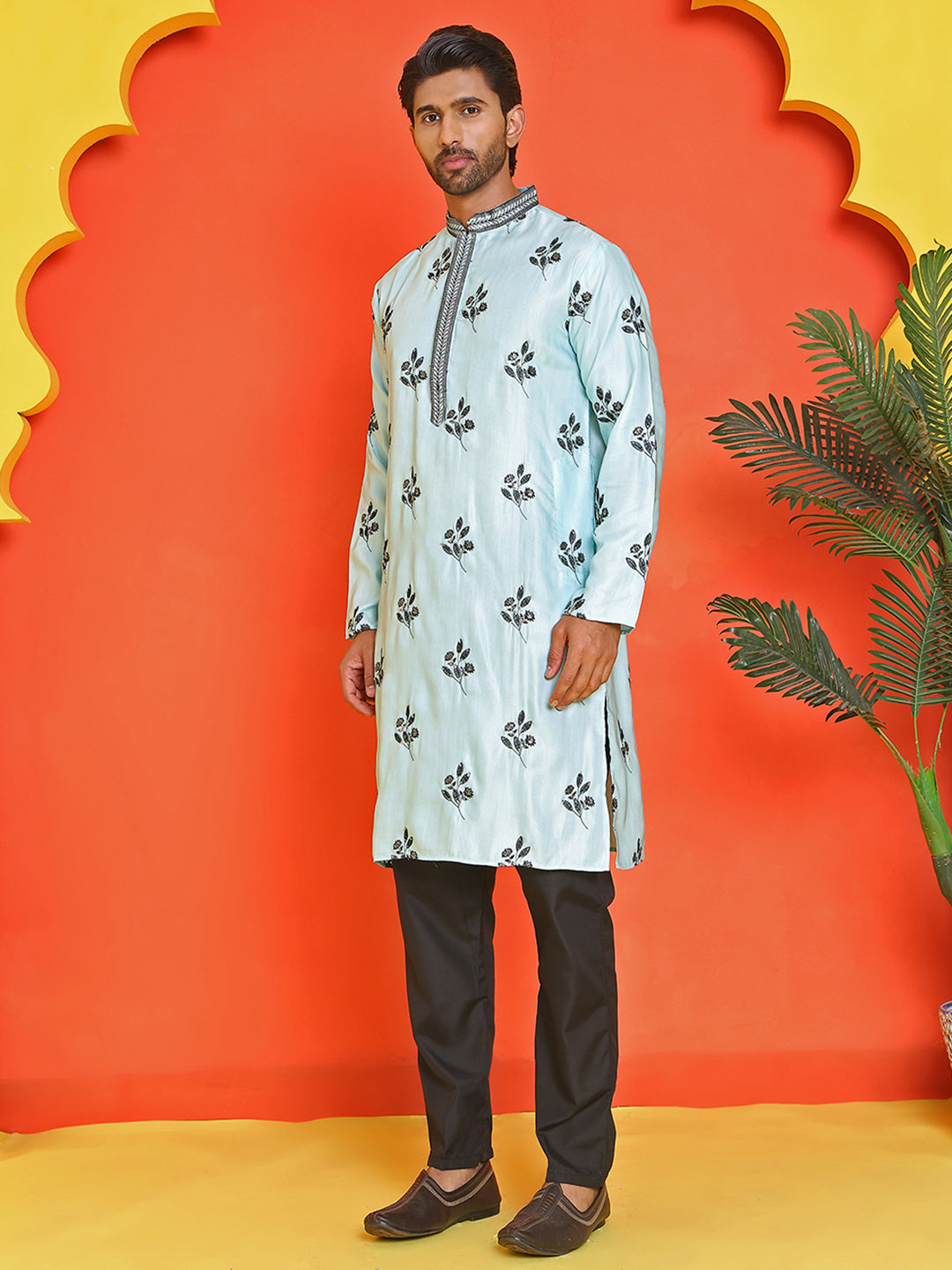 Chikankari Embroidered Kurta Pyjama For Men ( JOKP B-P 5213 Sky )