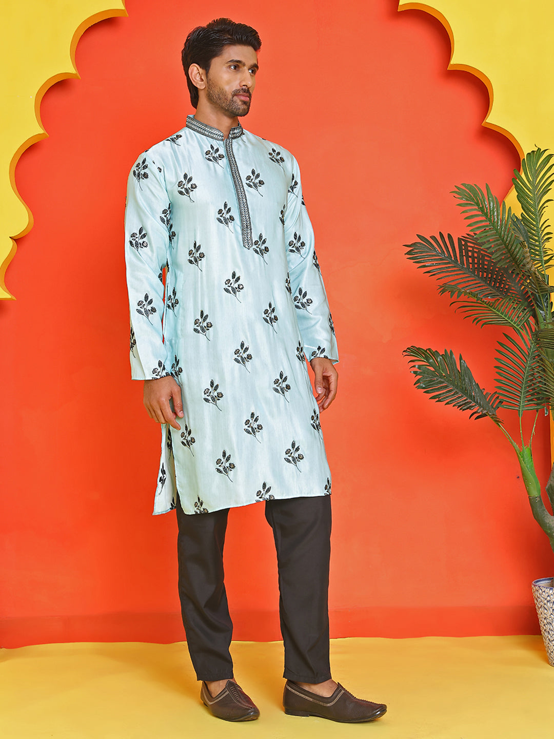 Chikankari Embroidered Kurta Pyjama For Men ( JOKP B-P 5213 Sky )