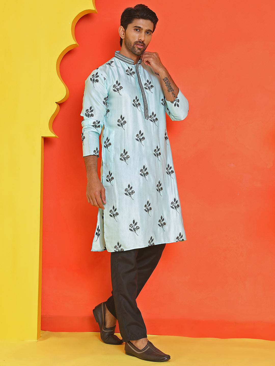 Chikankari Embroidered Kurta Pyjama For Men ( JOKP B-P 5213 Sky )