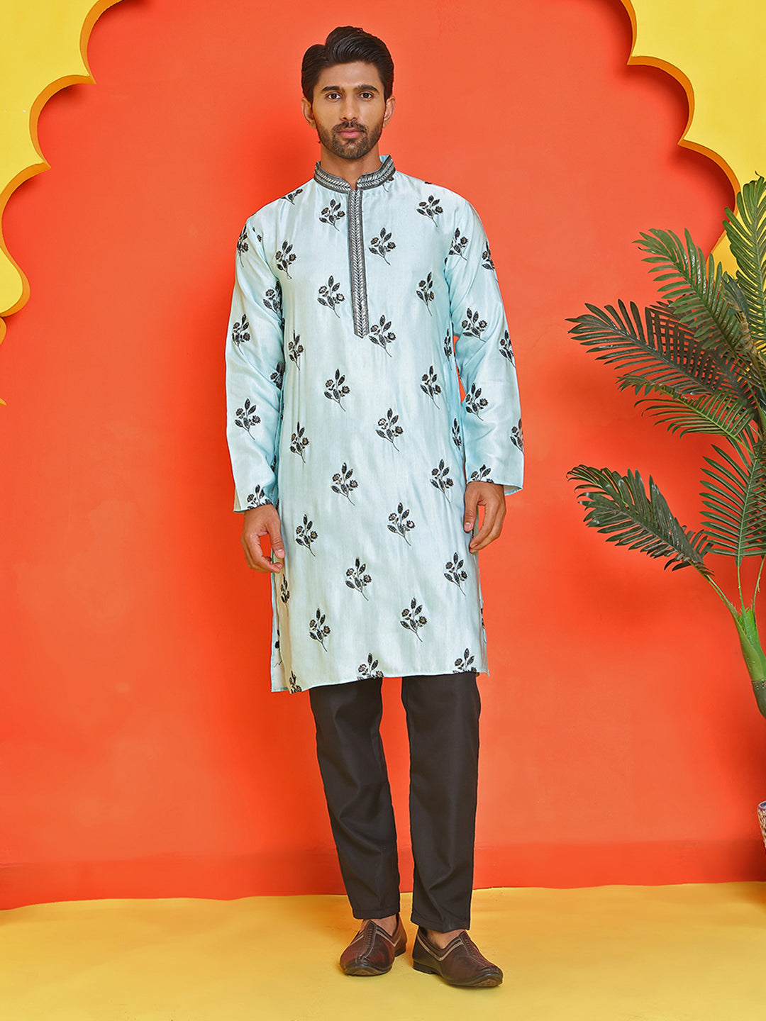Chikankari Embroidered Kurta Pyjama For Men ( JOKP B-P 5213 Sky )