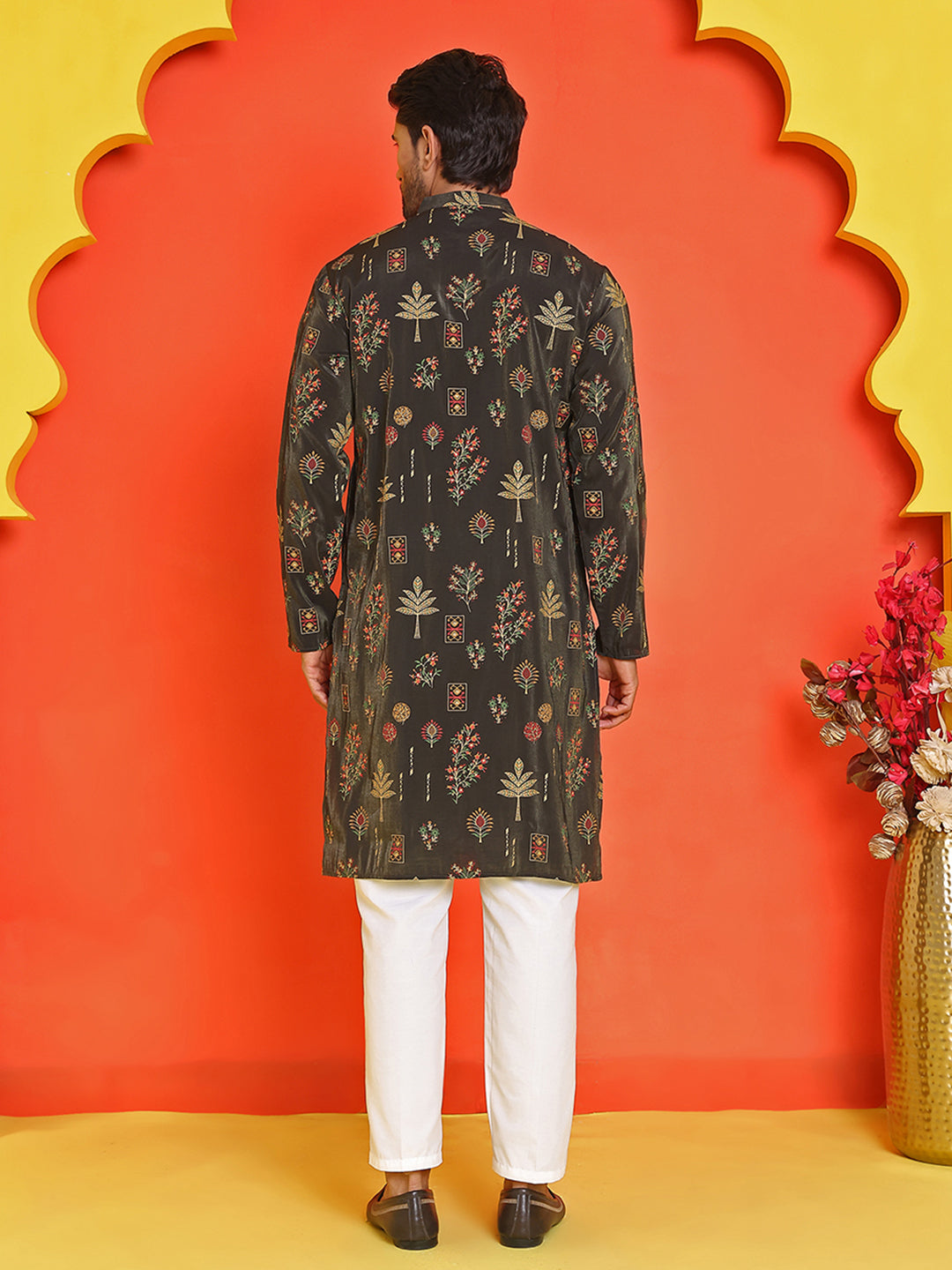 Printed Silk Blend Straight Kurta Set ( JOKP P 5218 Black )
