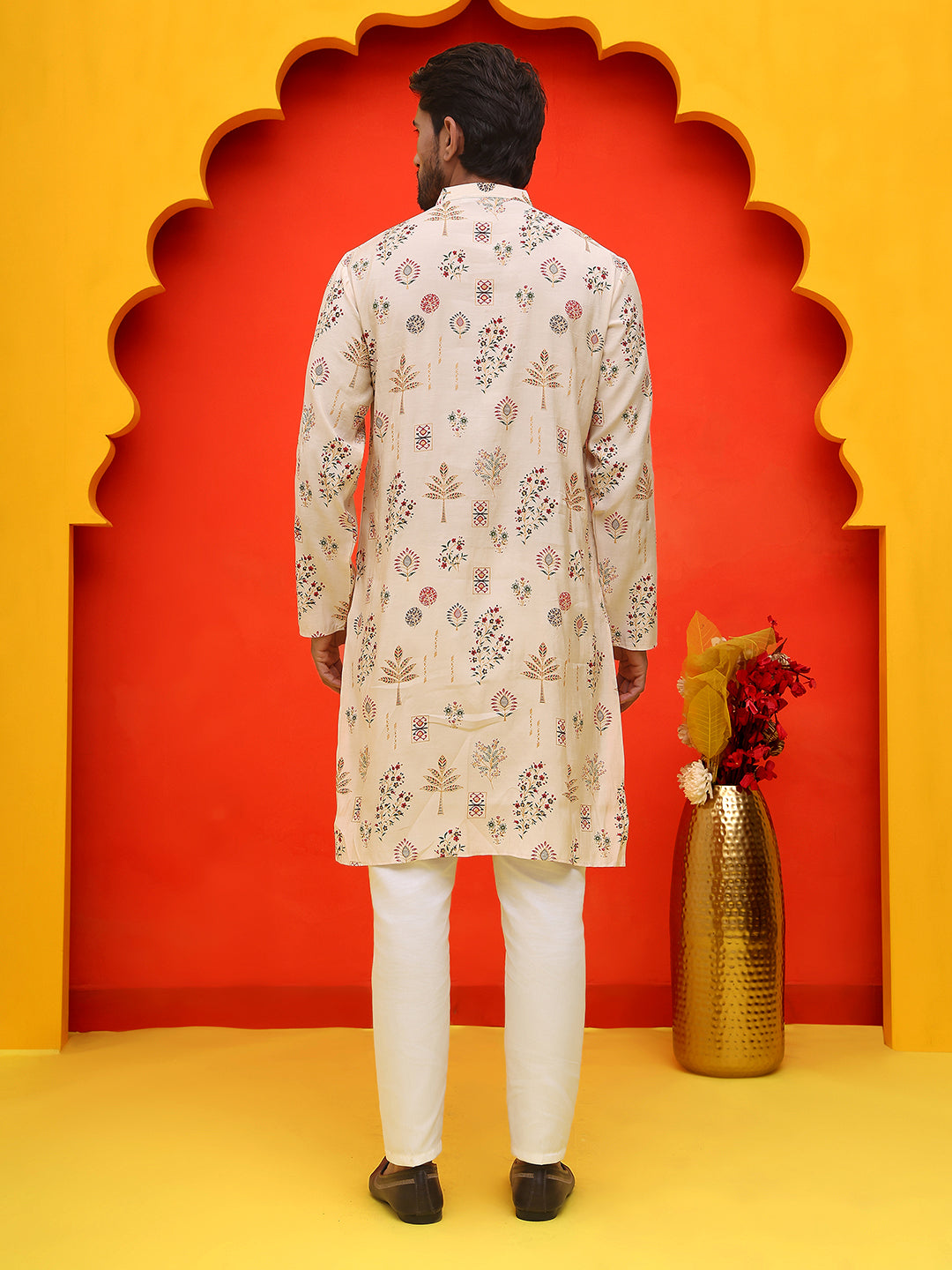 Printed Silk Blend Straight Kurta Set ( JOKP P 5218 Cream )