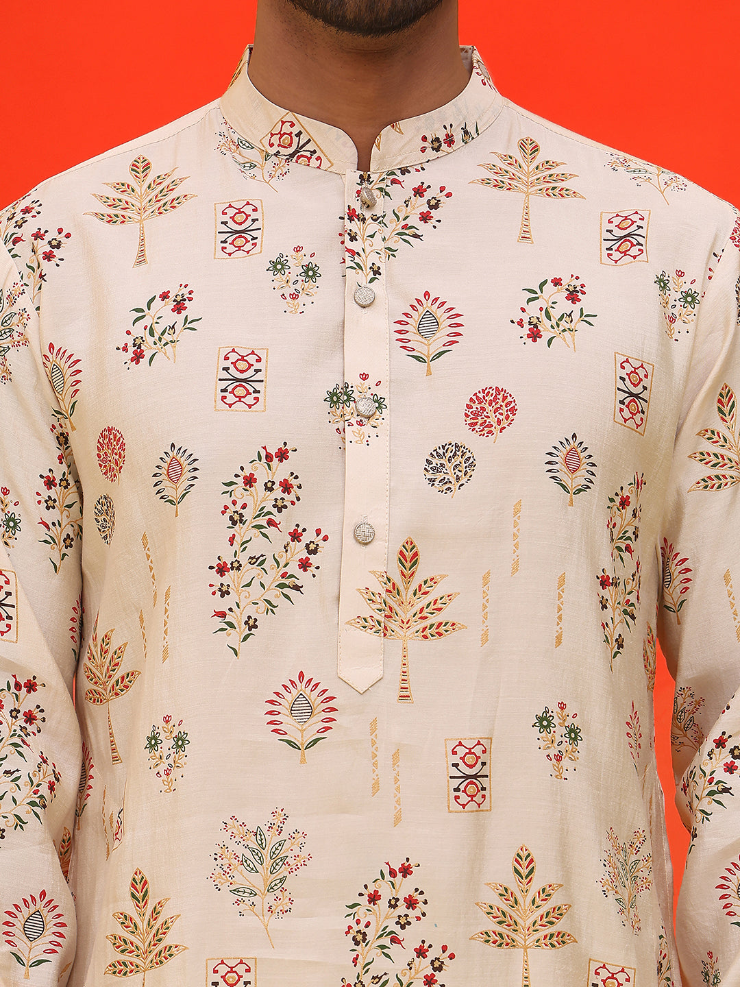Printed Silk Blend Straight Kurta Set ( JOKP P 5218 Cream )