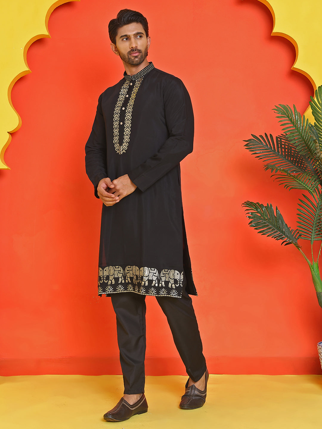 Embroidered Chikankari Kurta Pyjama For Men ( JOKP B-P 5219 Black )