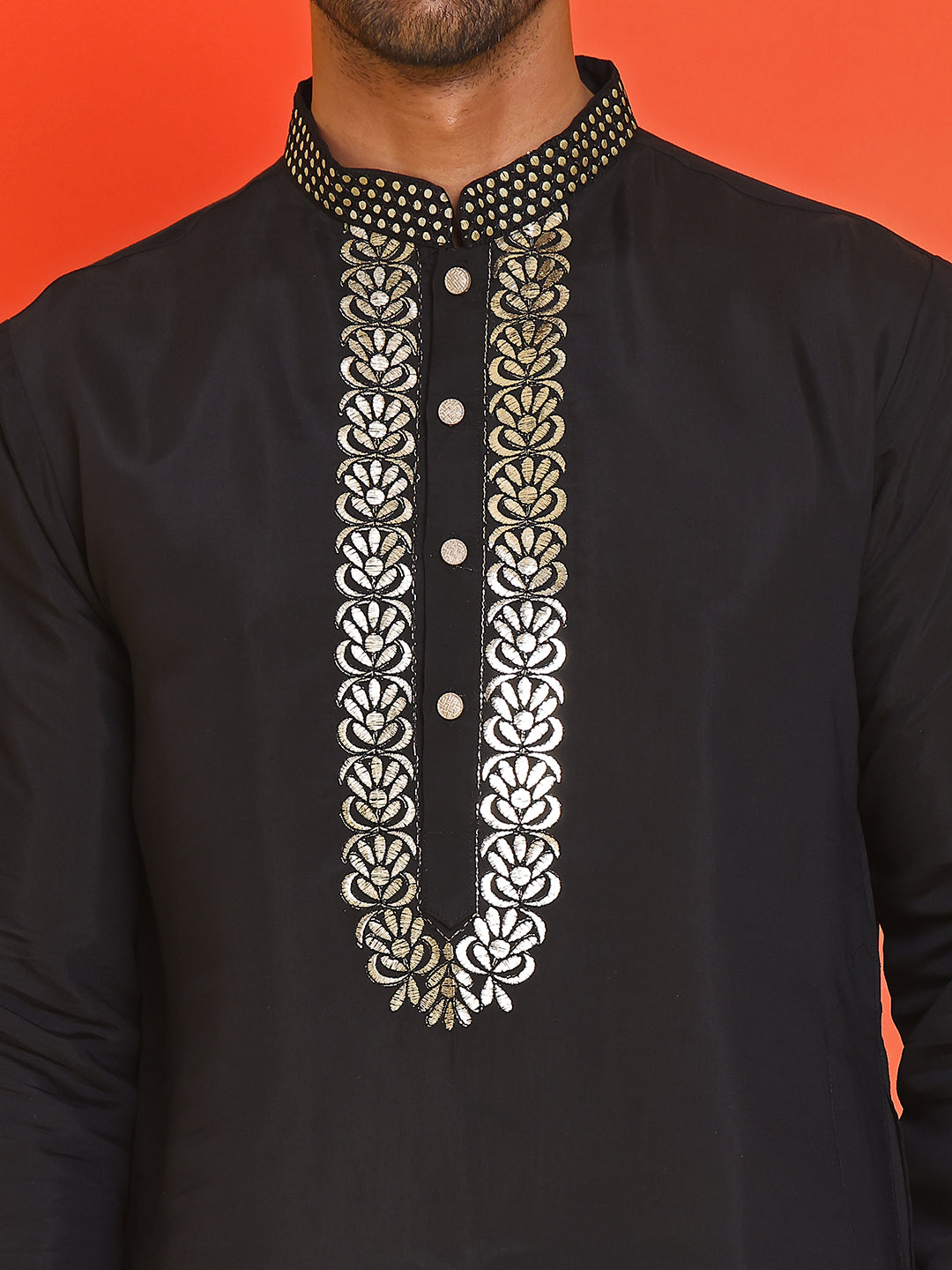 Embroidered Chikankari Kurta Pyjama For Men ( JOKP B-P 5219 Black )