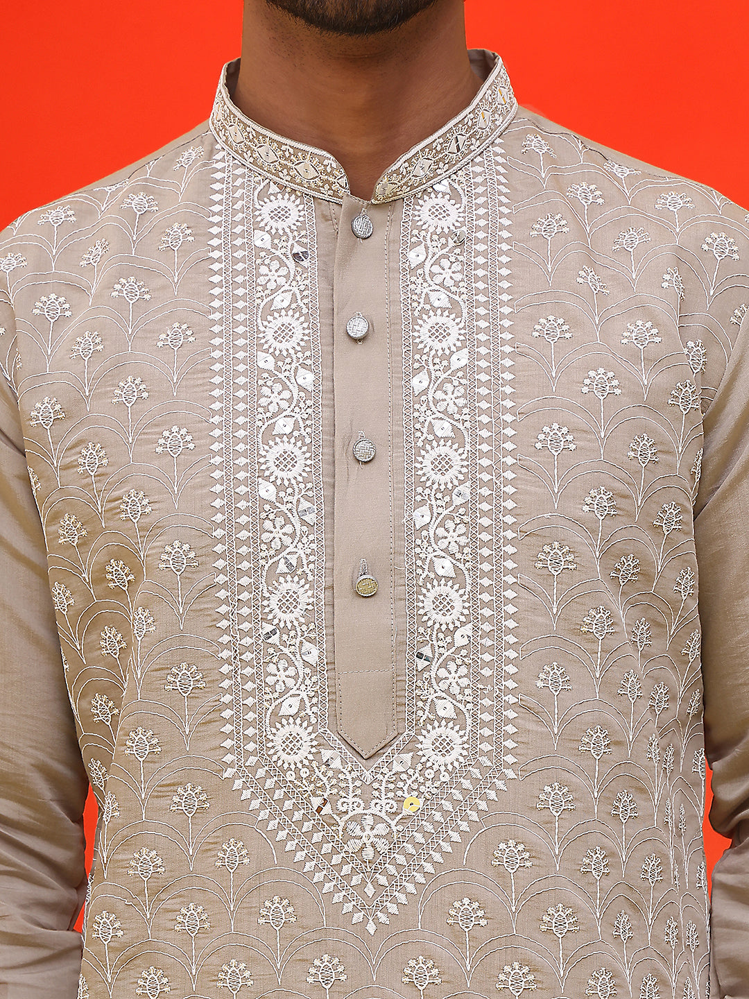 Embroidered Kurta Pyjama For Men ( JOKP P 5220 Grey )