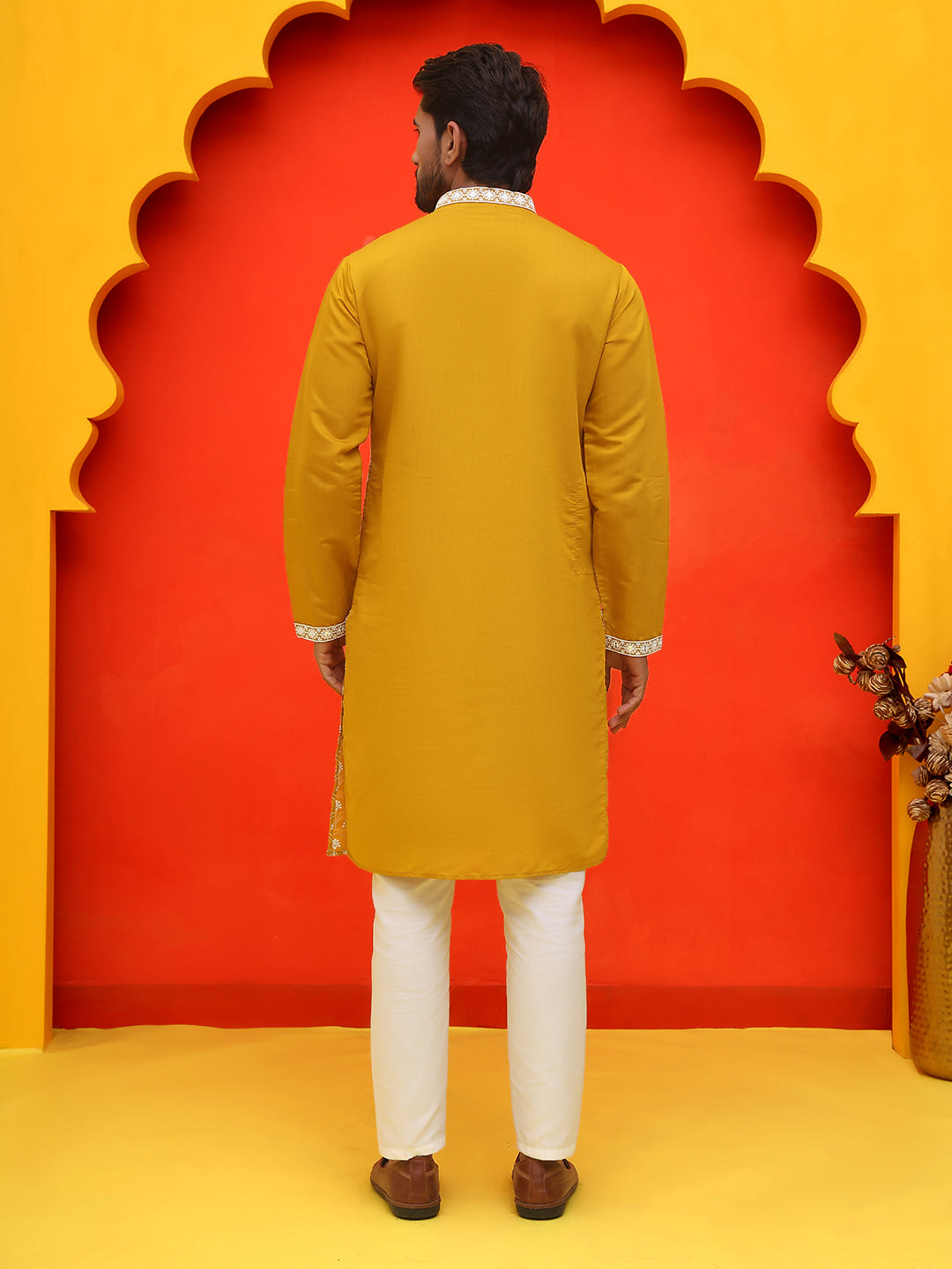 Embroidered Kurta Pyjama For Men ( JOKP P 5220 Mustard )