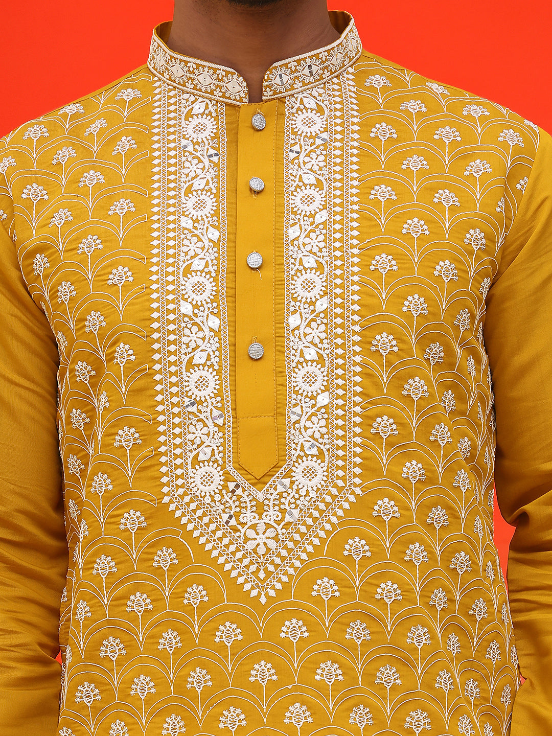 Embroidered Kurta Pyjama For Men ( JOKP P 5220 Mustard )