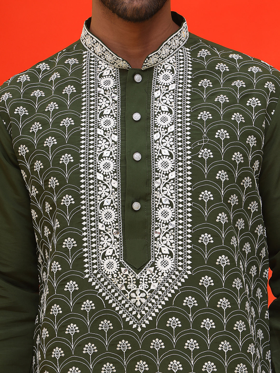 Embroidered Kurta Pyjama For Men ( JOKP P 5220 Olive )