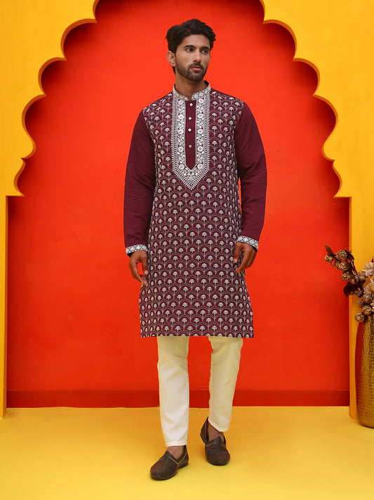 Embroidered Kurta Pyjama For Men ( JOKP P 5220 Purple )