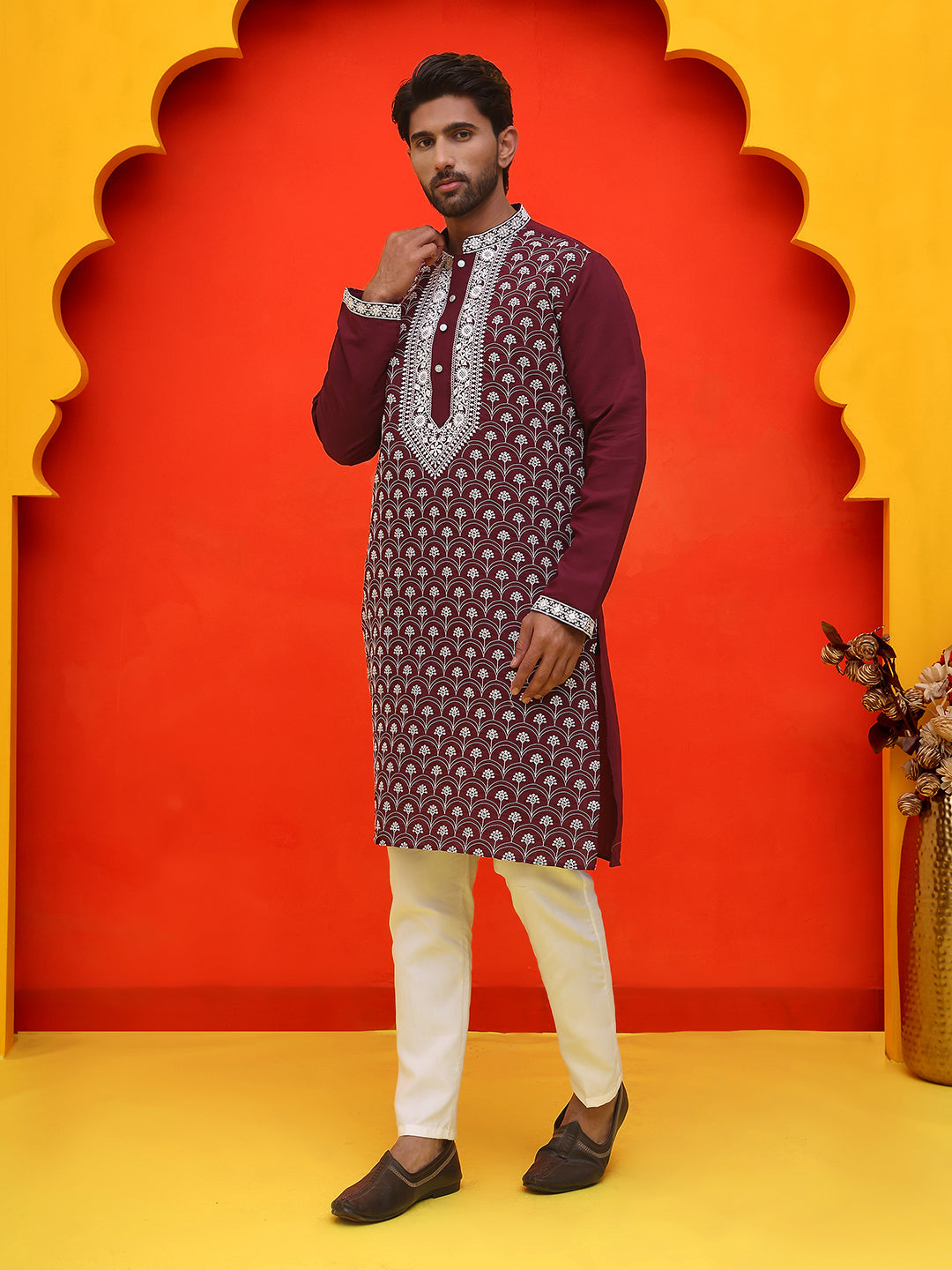 Embroidered Kurta Pyjama For Men ( JOKP P 5220 Purple )