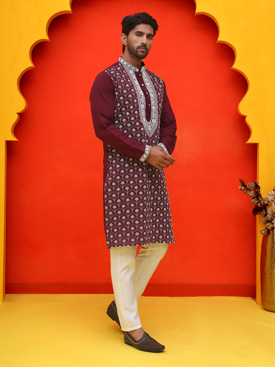 Embroidered Kurta Pyjama For Men ( JOKP P 5220 Purple )