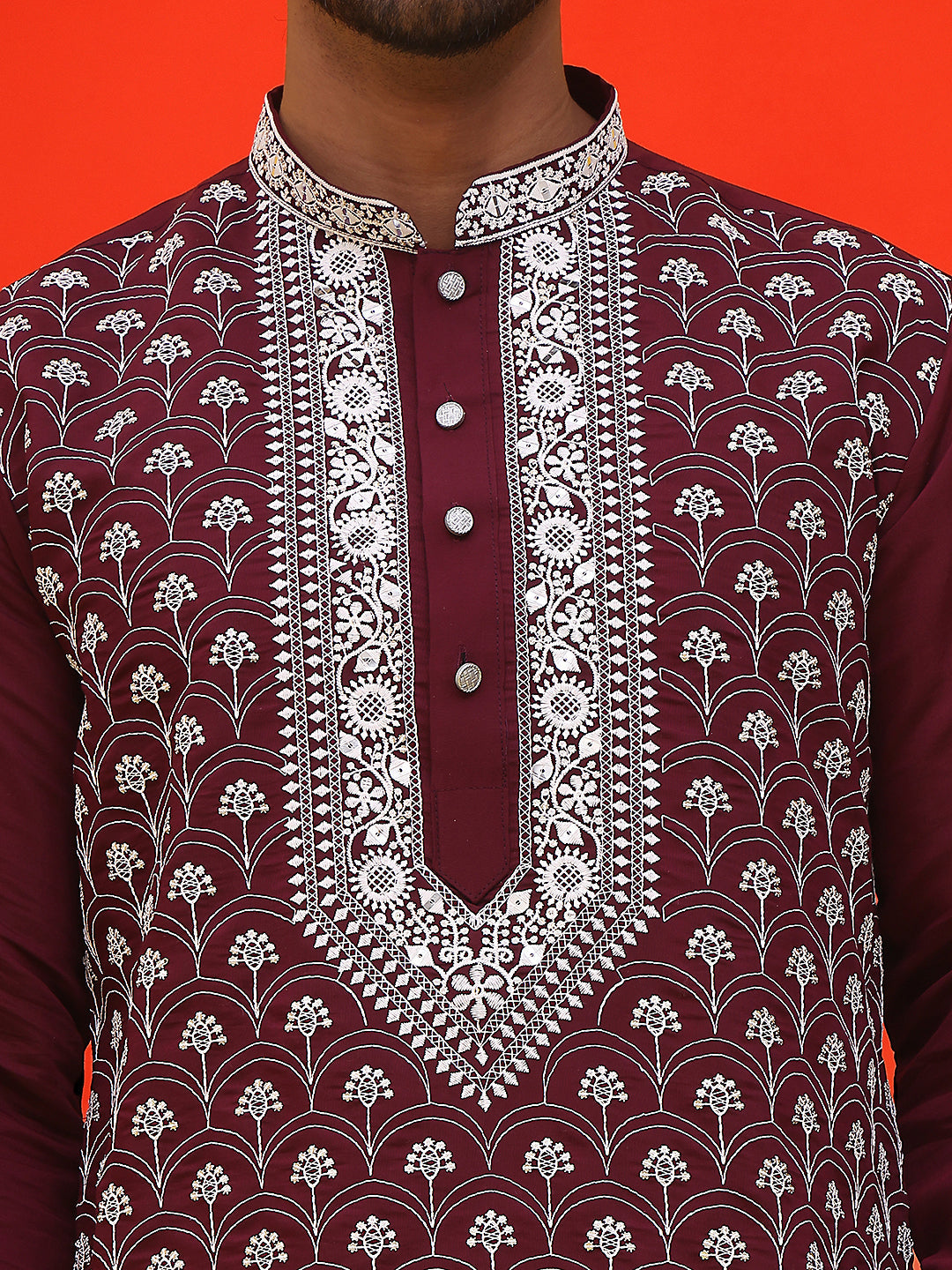 Embroidered Kurta Pyjama For Men ( JOKP P 5220 Purple )