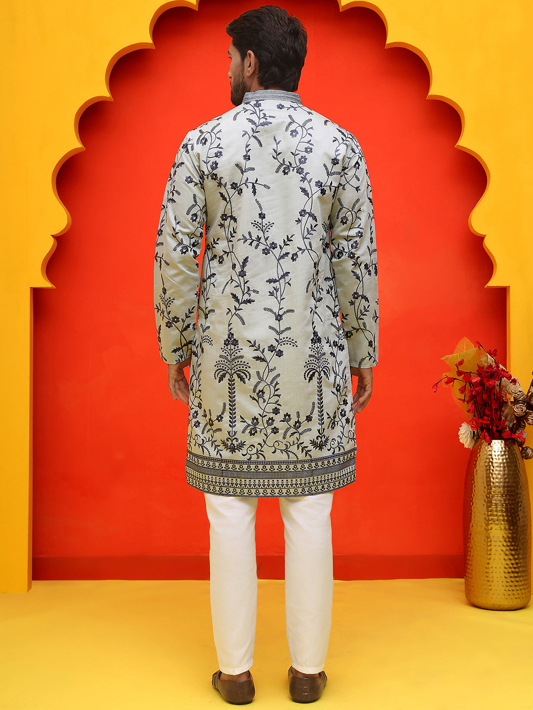 Chikankari Embroidered Kurta Pyjama For Men ( JOKP P 5221 Grey )