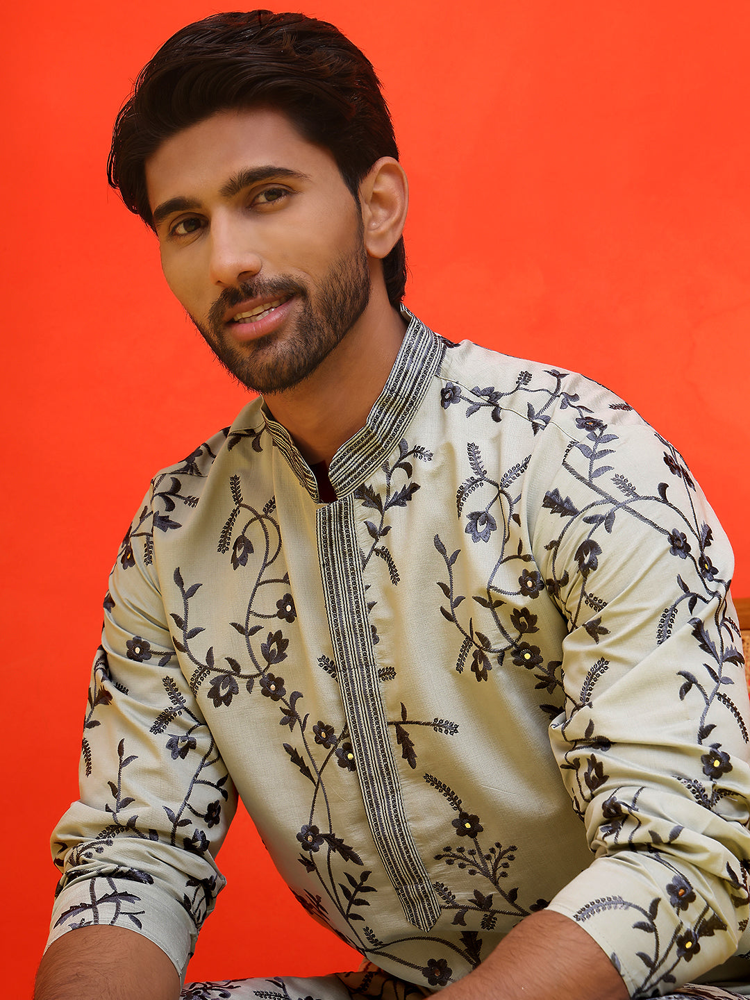 Chikankari Embroidered Kurta Pyjama For Men ( JOKP P 5221 Grey )