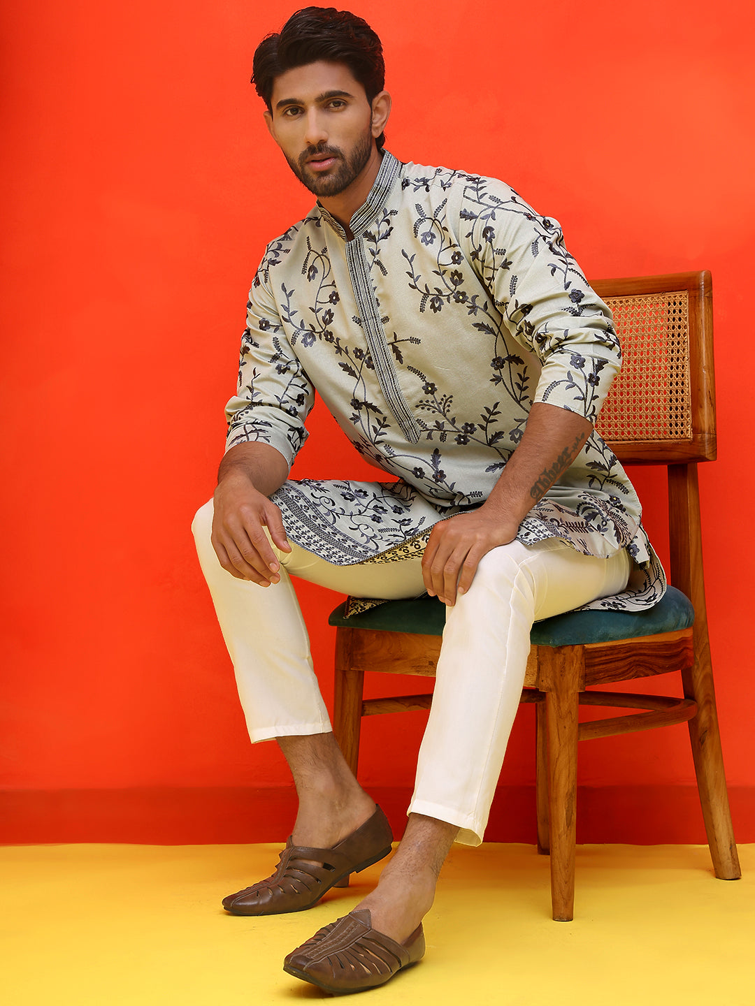 Chikankari Embroidered Kurta Pyjama For Men ( JOKP P 5221 Grey )