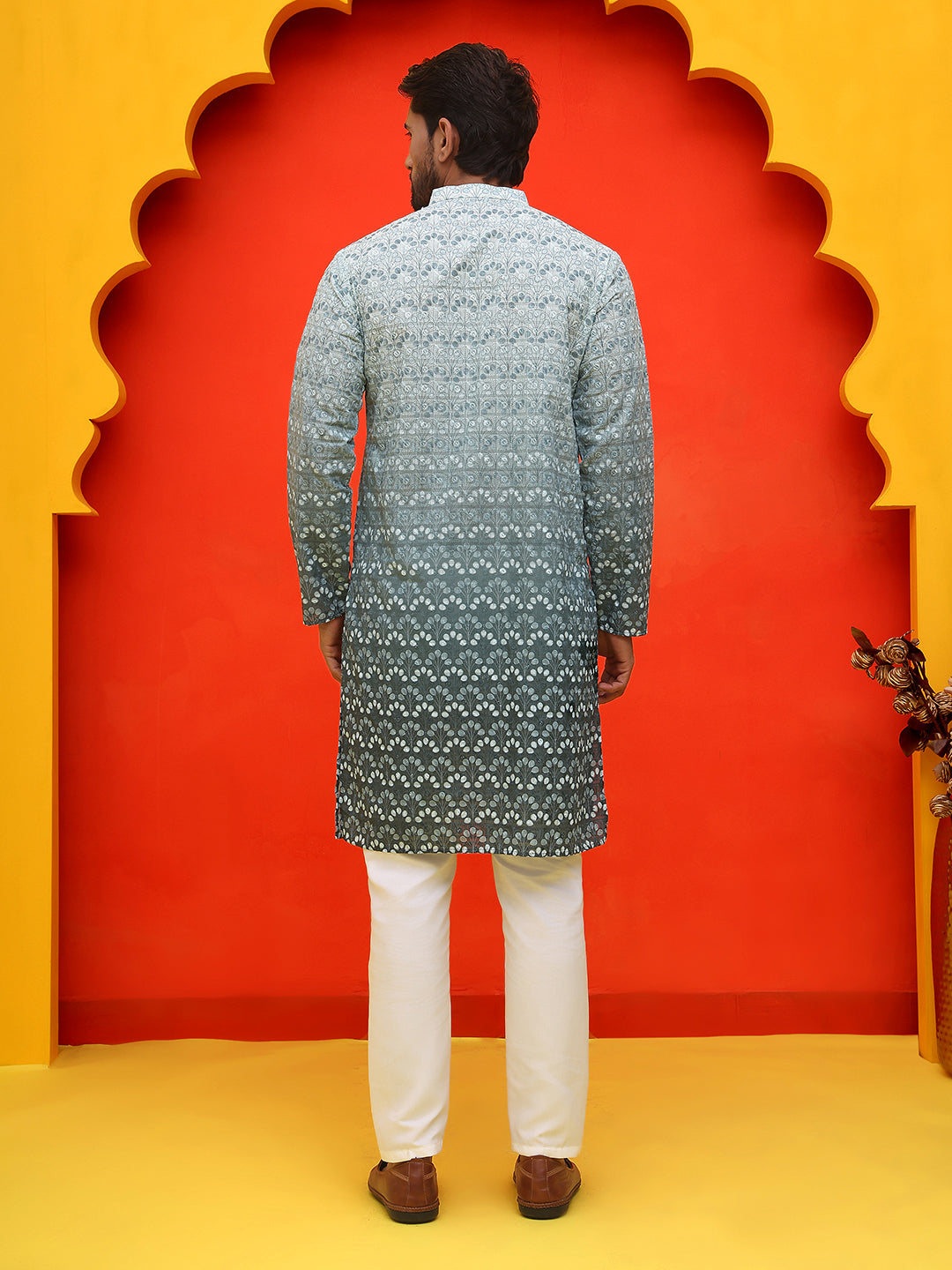 Ombre Printed & Embroidered Kurta Pyjama Set ( JOKP P 5222 Blue )