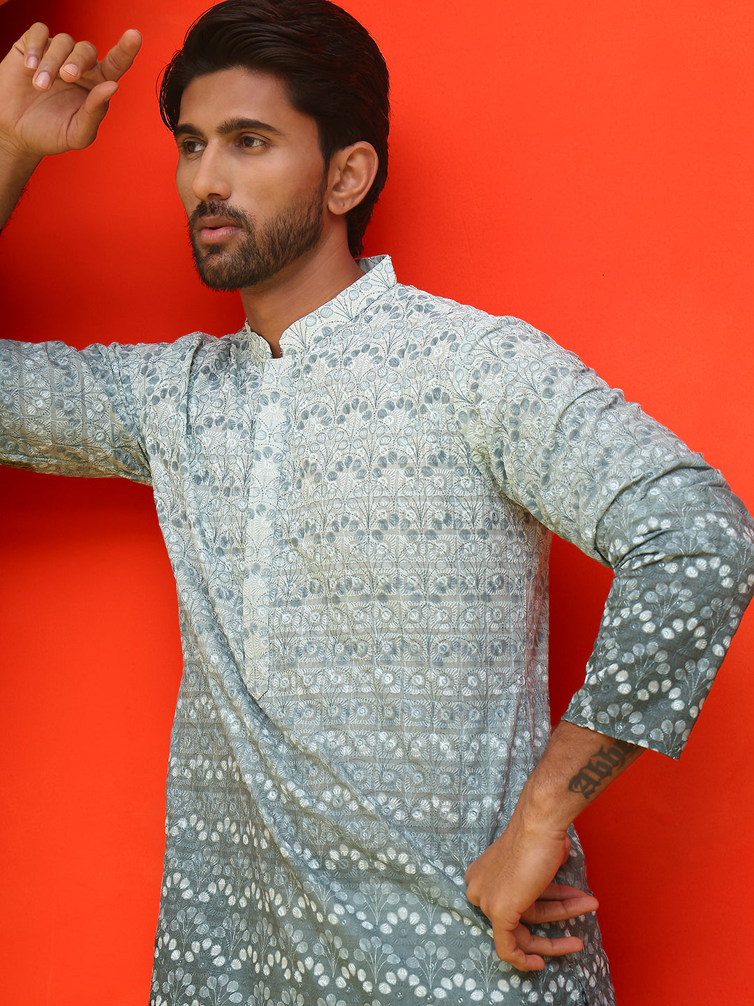 Ombre Printed & Embroidered Kurta Pyjama Set ( JOKP P 5222 Blue )