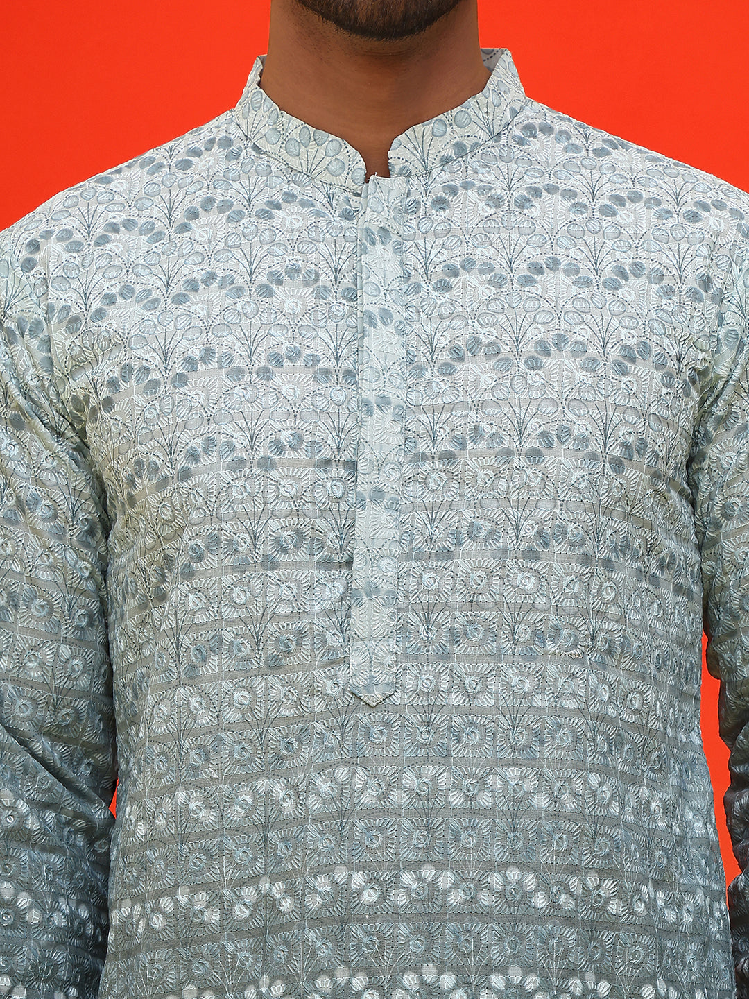 Ombre Printed & Embroidered Kurta Pyjama Set ( JOKP P 5222 Blue )