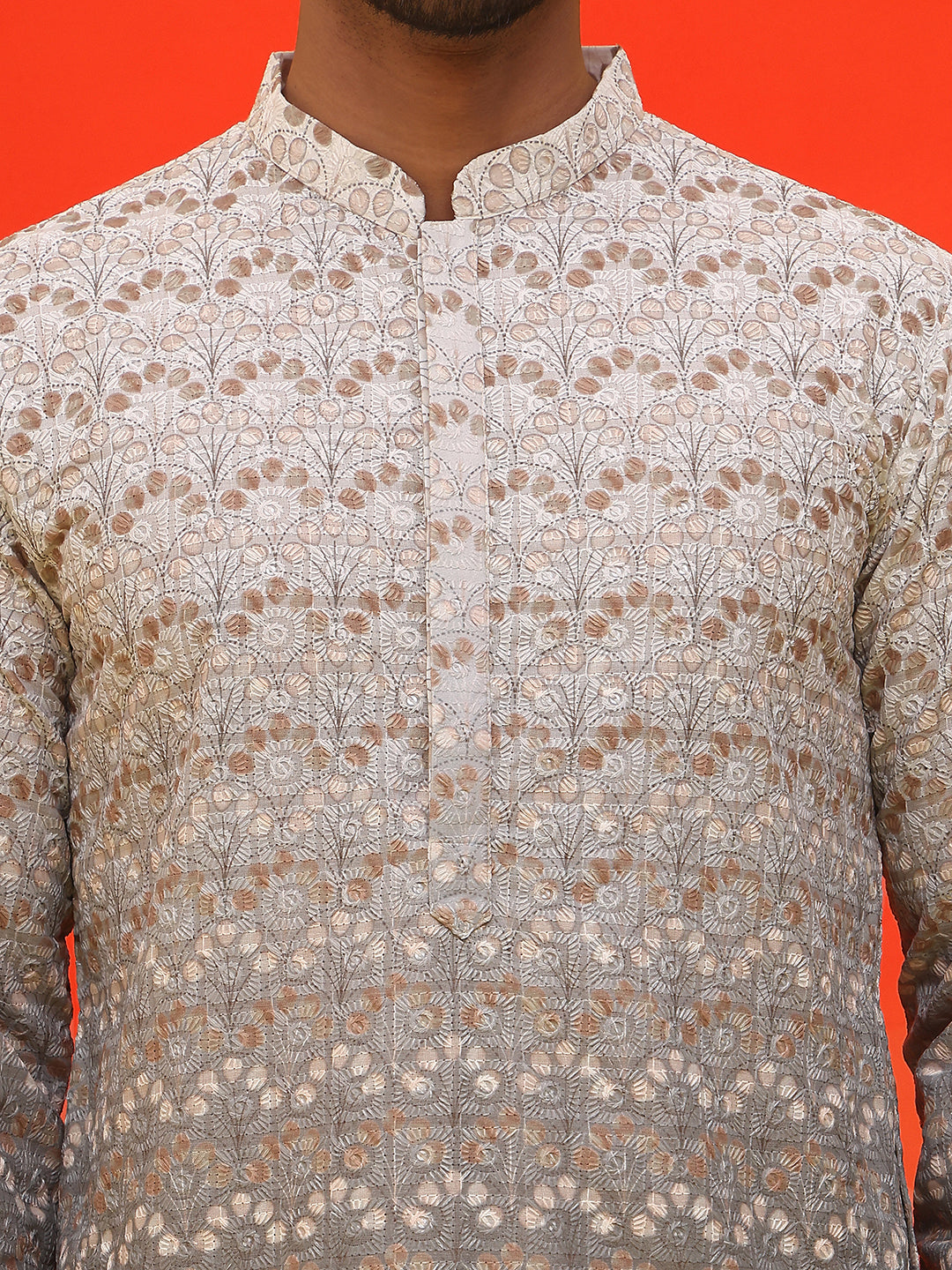 Ombre Printed & Embroidered Kurta Pyjama Set ( JOKP P 5222 Grey )