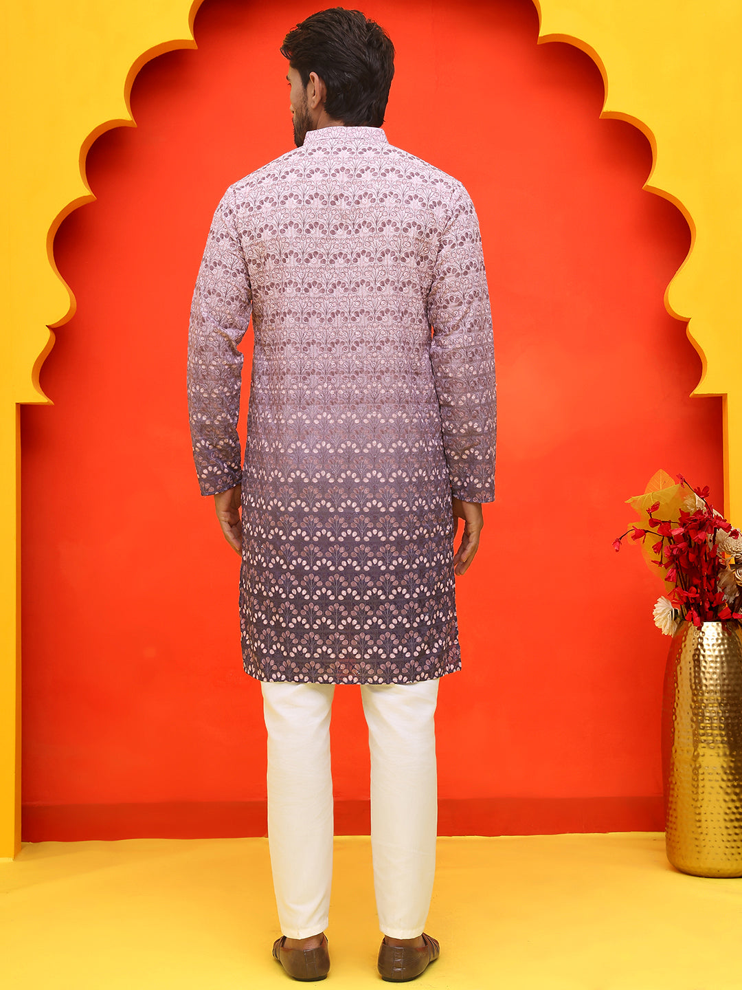 Ombre Printed & Embroidered Kurta Pyjama Set ( JOKP P 5222 Purple )