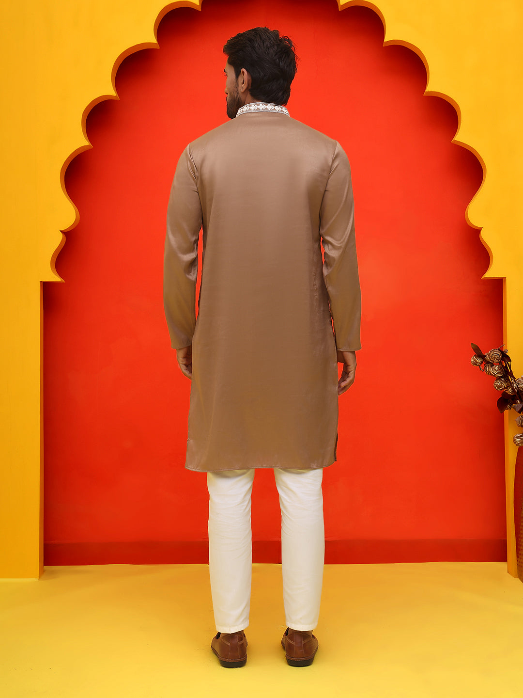 Embroidered Kurta Pyjama For Men ( JOKP P 5223 Brown )