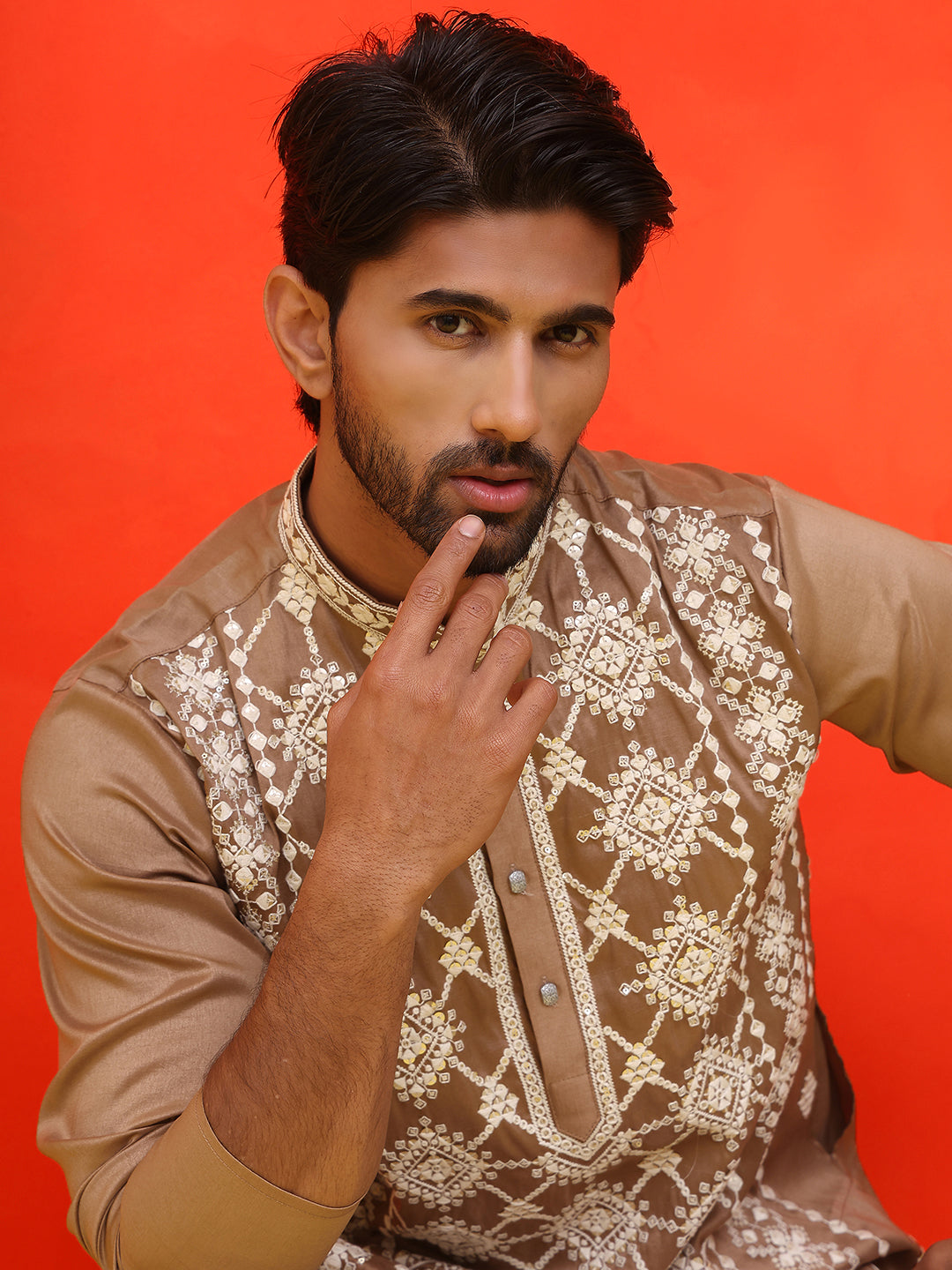 Embroidered Kurta Pyjama For Men ( JOKP P 5223 Brown )