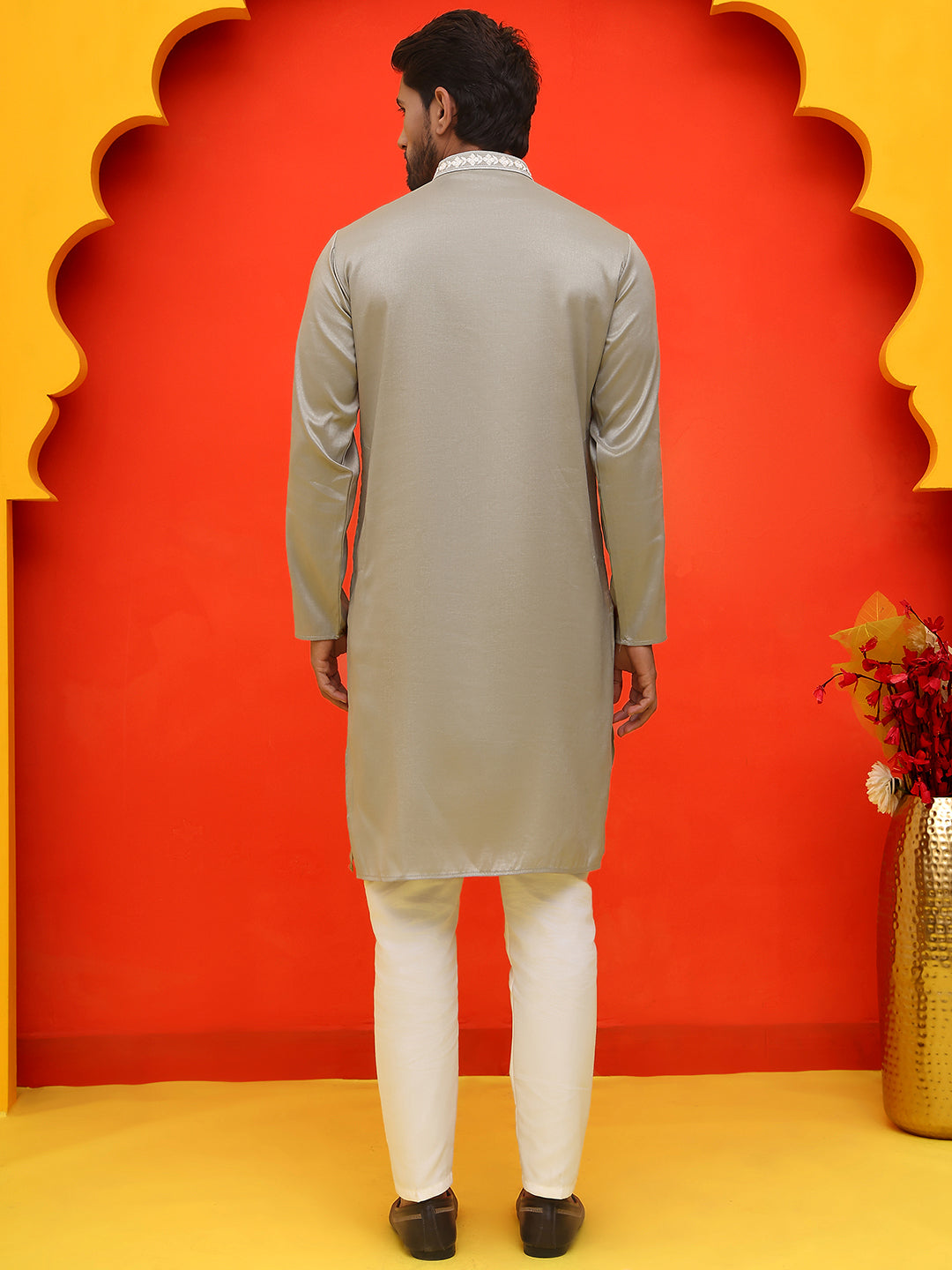 Embroidered Kurta Pyjama For Men ( JOKP P 5223 Grey )
