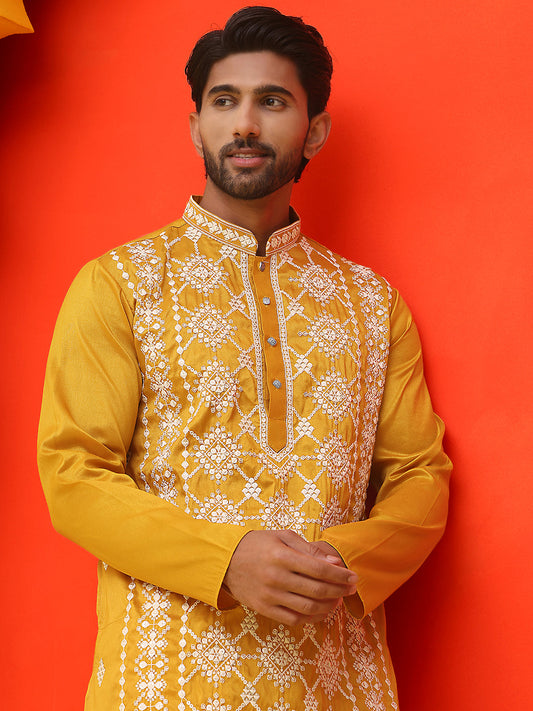 Embroidered Kurta Pyjama For Men ( JOKP P 5223 Mustard )