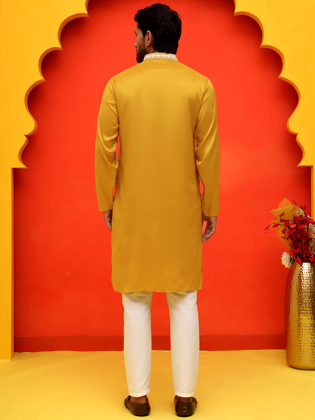 Embroidered Kurta Pyjama For Men ( JOKP P 5223 Mustard )