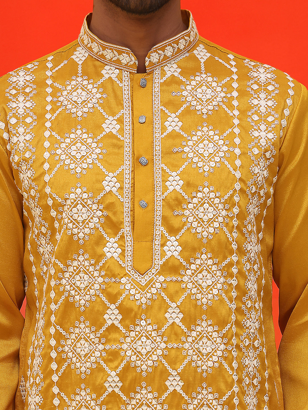 Embroidered Kurta Pyjama For Men ( JOKP P 5223 Mustard )