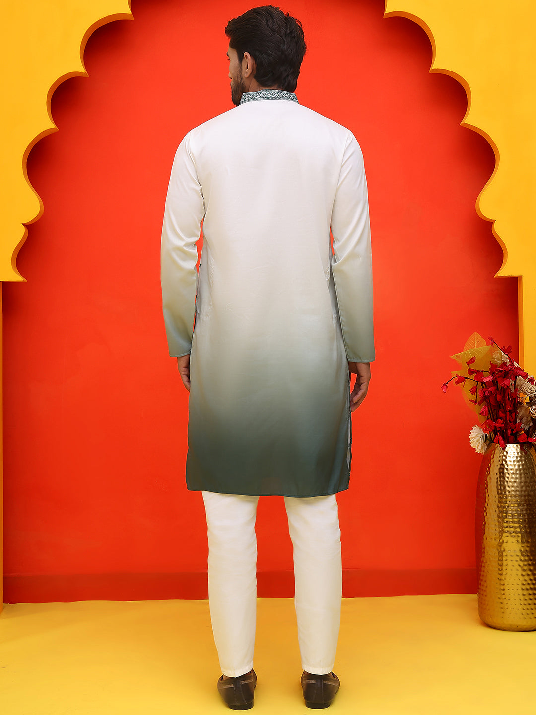 Ombre Printed & Embroidered Kurta Pyjama Set ( JOKP P 5224 Grey )