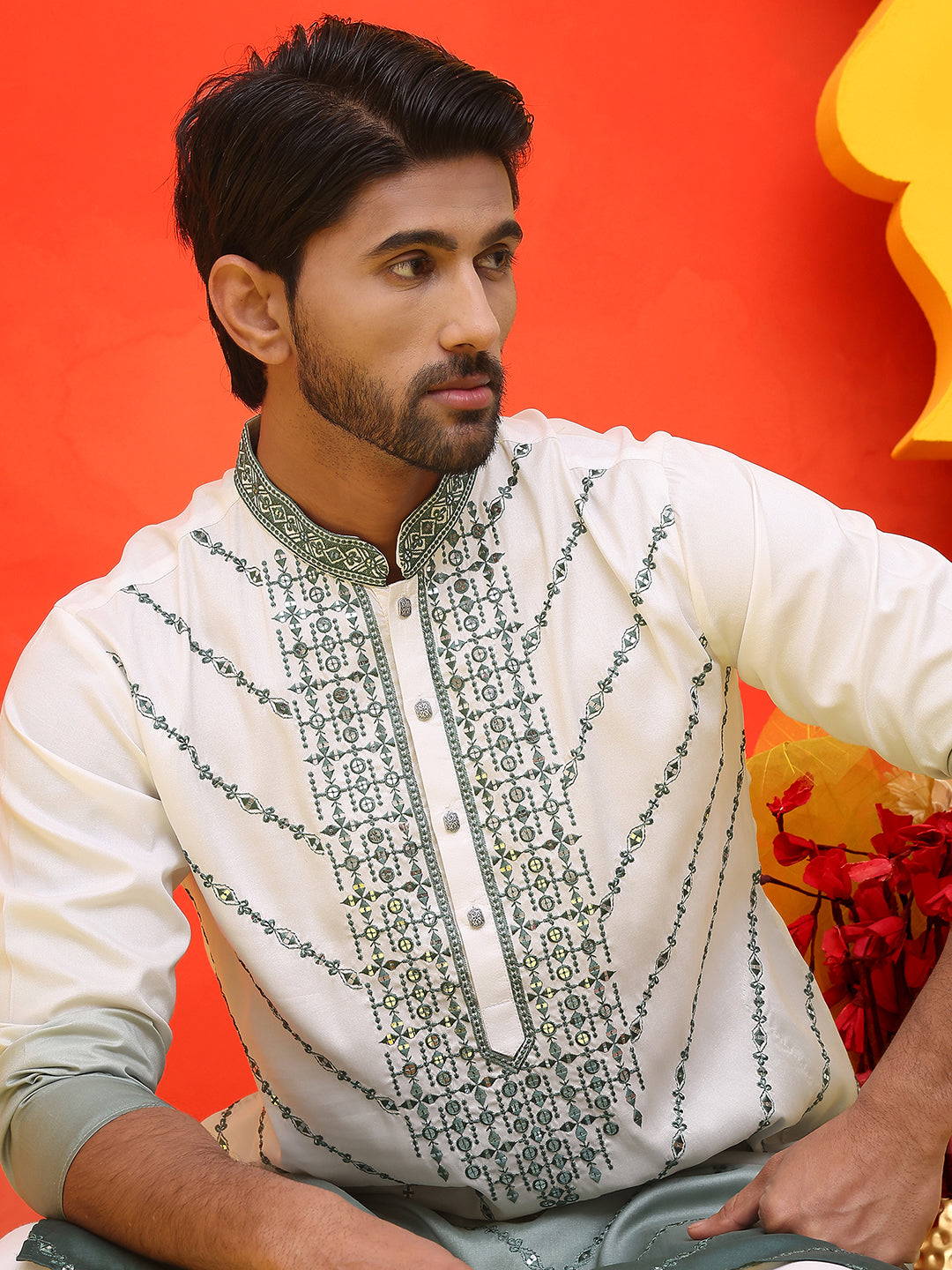 Ombre Printed & Embroidered Kurta Pyjama Set ( JOKP P 5224 Grey )